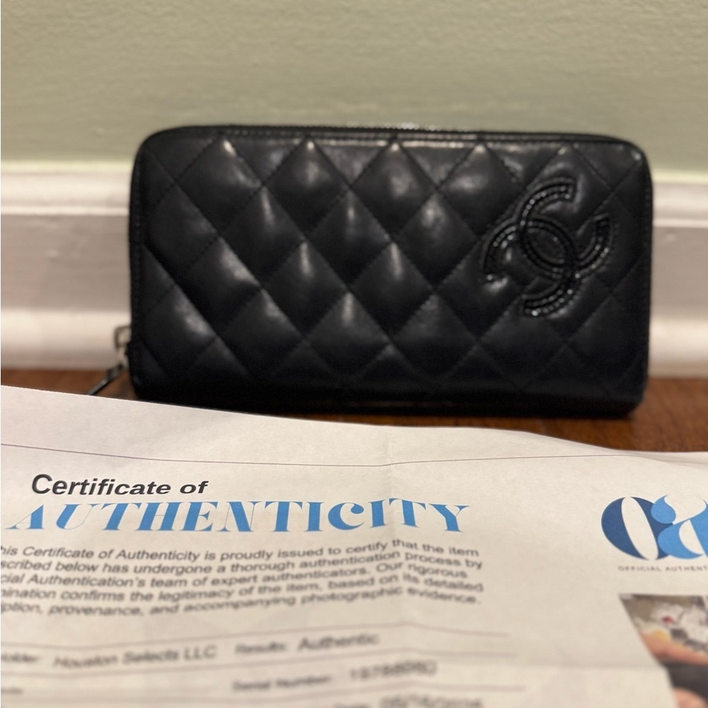 CHANEL Black Lambskin Quilted Embellished CC Black Zip Long Wallet - Picture 3 of 12